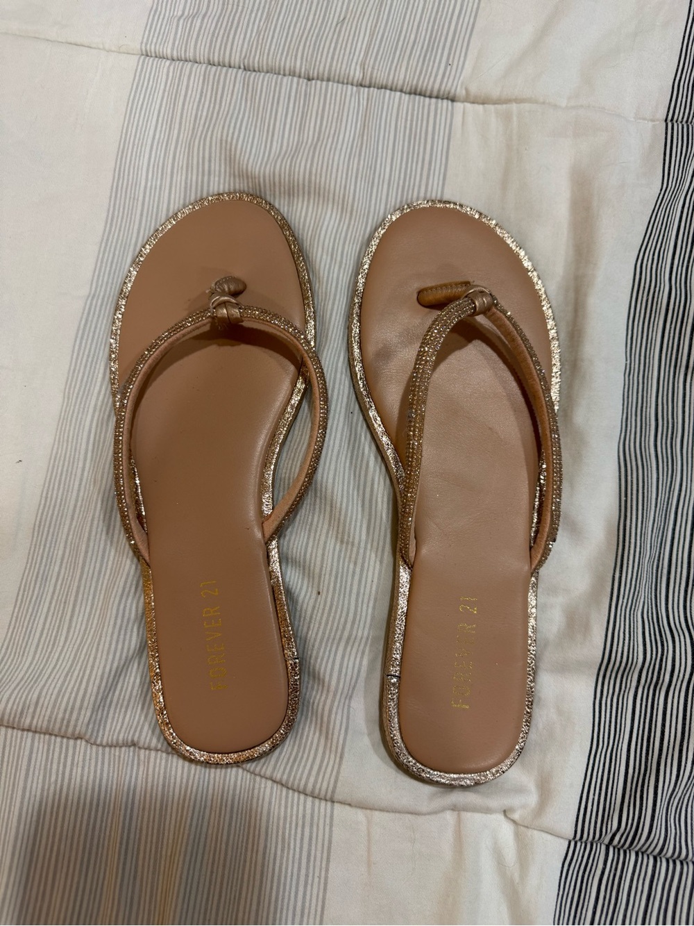 Tan Sandal with Rose Gold Glitter Trim- NEW condition